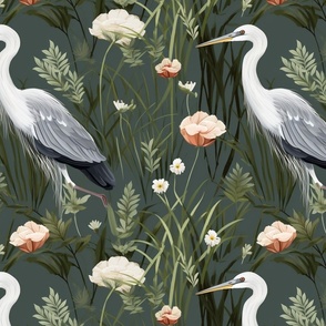 Feathered Grace: Herons Amidst Wild Flora