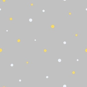 White and Yellow Dots, Sm Loose Tossed Polka Dot Pattern, Light Gray Background