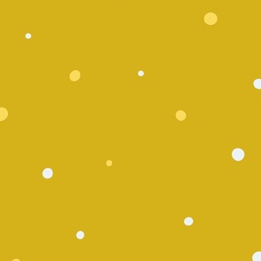 White and Yellow Dots, Lg Loose Tossed Polka Dot Pattern, Yellow Gold Background