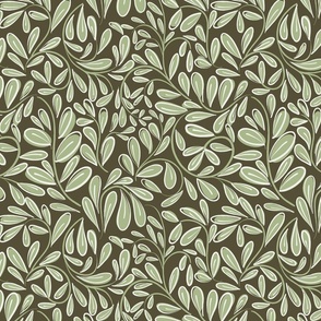 Modern Leaves Small Scale Olive Brown