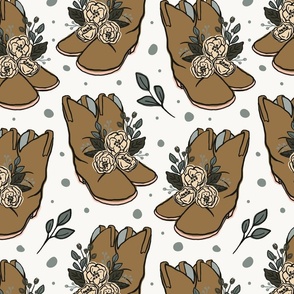 12" Western Cowgirl Boots and Florals | Cream, Mustard, Ivory