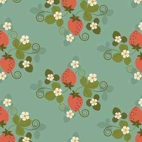 strawberry patch on blue