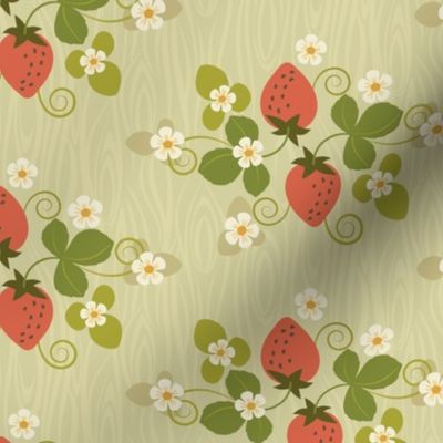 Strawberry patch on woodgrain