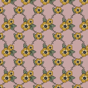 Yellow Floral trellis on pink
