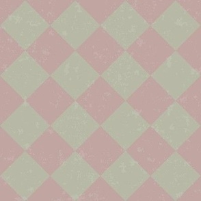 Diagonal Checkerboard With Texture in Light Green and Pink - Small