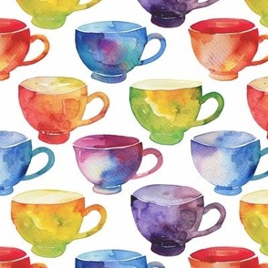 Rainbow Watercolor Teacups