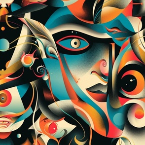 Surreal Visions: Abstract Human Mosaic in Vivid Hues