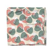 Abstract Shapes - Coral Pink and Dusty Teal Red Green Retro Bold Modern Wallpaper Leaves Organic Shapes