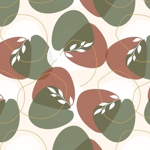 Abstract Shapes - Mossy Green and Burnt Sienna Deep Terracotta Bold Modern Retro Colors Olive Green Wallpaper Leaves