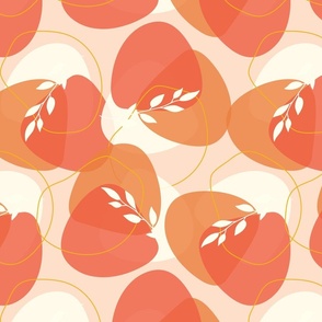 Abstract Shapes - Red and Tangerine Orange Soft Peach Bold Modern Retro Colors Wallpaper Leaves