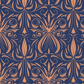 Delicate Damask- Peach and Cerulean
