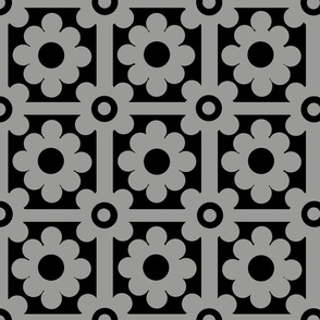Gray Floral Geometric Tile Pattern 