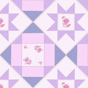 Cottage Core Floral Quilt Block - Purples + Pinks