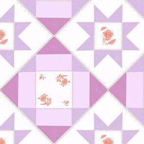 Cottage Core Floral Quilt Block - Rosy Pinks
