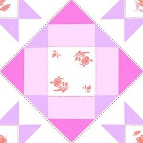 Cottage Core Floral Quilt Block - Neon Pink