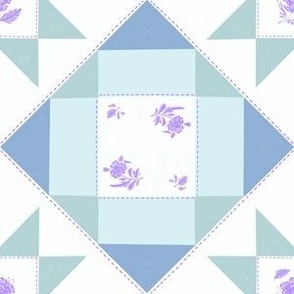 Cottage Core Floral Quilt Block - All the Blues