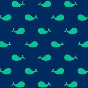 preppy green whales on navy blue