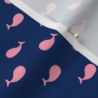 Preppy pink whales on navy blue