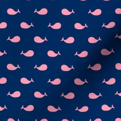 Preppy pink whales on navy blue