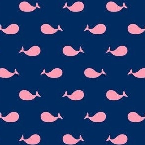 Preppy pink whales on navy blue