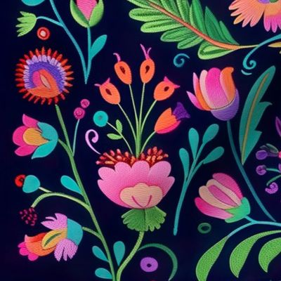Jumbo Enchanted Bloom Nightfall: Vivid Botanical Tapestry