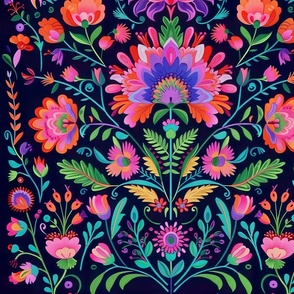 Jumbo Enchanted Bloom Nightfall: Vivid Botanical Tapestry