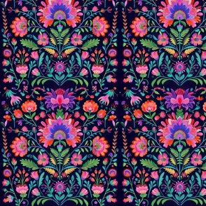 Enchanted Bloom Nightfall: Vivid Botanical Tapestry