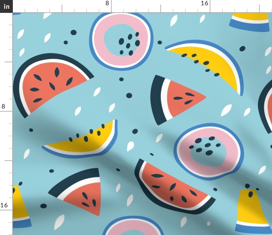 Fruit Salad - Watermelon Slices on Blue