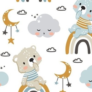 Sweet + Sleepy Cartoon Bears - Zzzz, Sleep, Bedtime, Rainbows, Moons, Clouds