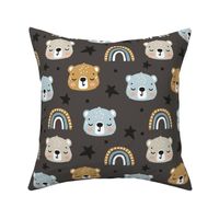 Cute Cartoon Bear Faces - on Grey