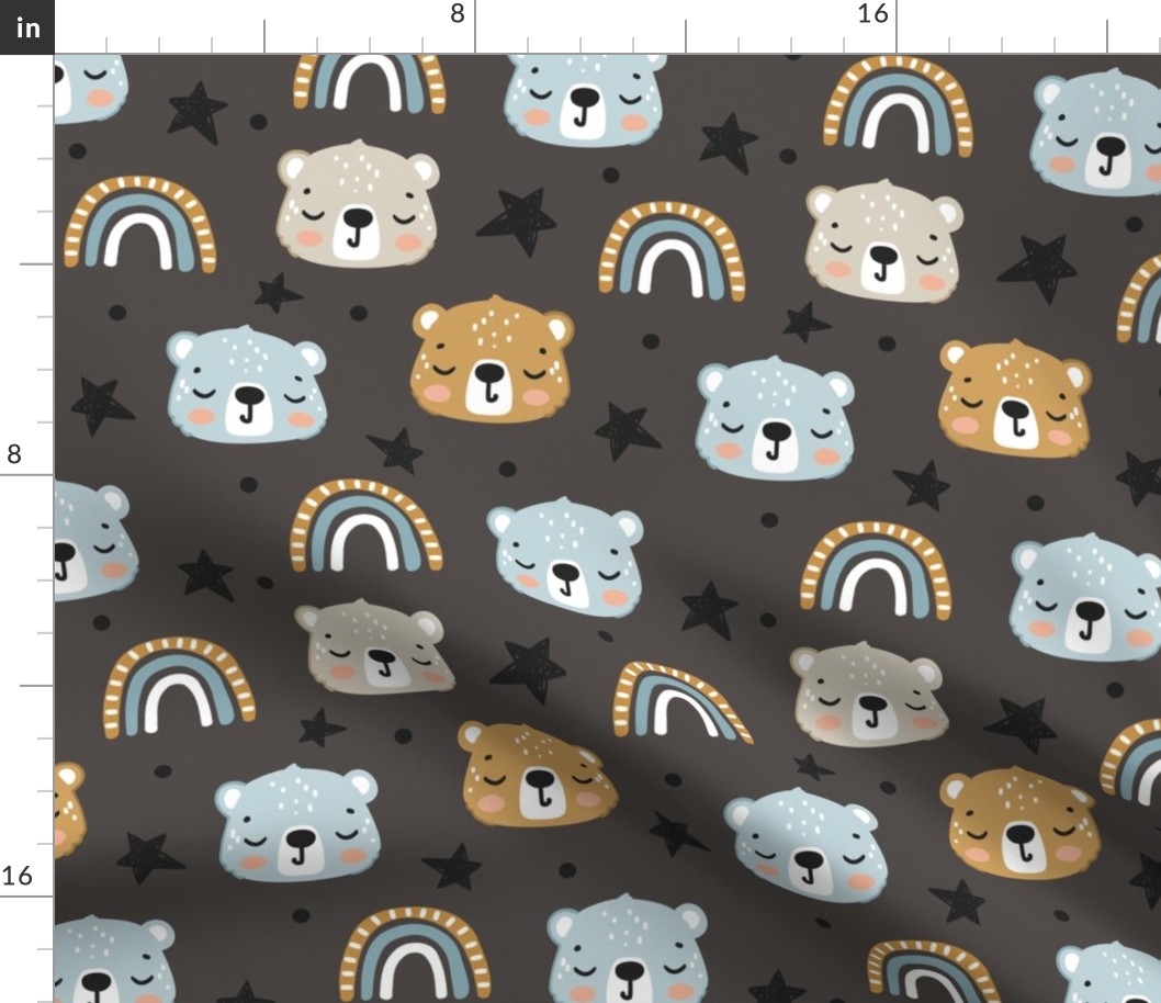 Cute Cartoon Bear Faces - on Grey