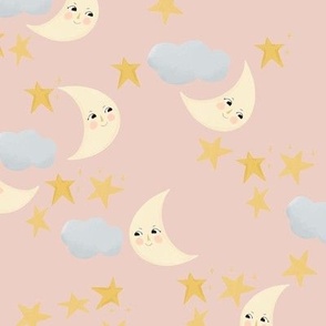 Goodnight, Sleep Tight - Moons + Stars - on Blush Pink