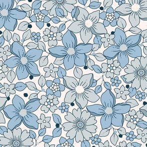 Groovy Boho Floral in Shades of Blue, No 1