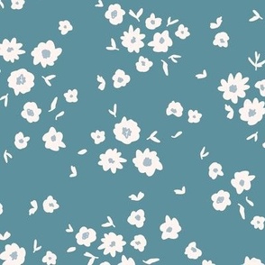 Groovy Boho - Ditsy Painted Flowers on Blue