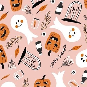 Spooky Halloween - Goofy Ghosts + Goblins - on Pink