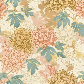 Japanese Inspired Floral No 5 with Gold Details