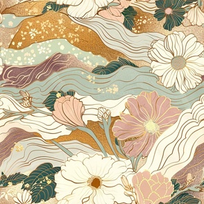 Japanese Inspired Floral No 2 with Gold Details