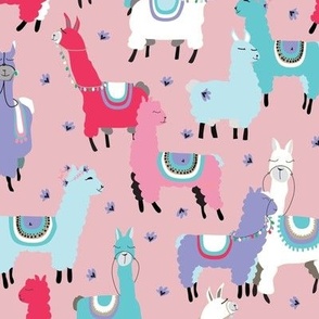 Llama Party on Pink in Pinks, Blues, and Purples