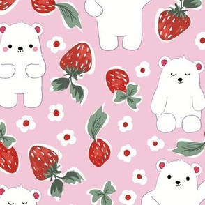 Love you Bear-y Much - Sweet Bears + Berries on Pink