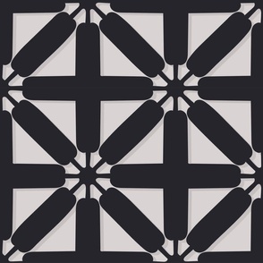 LARGE Star Cross Lattice Breeze Block - Charcoal Black and off white 