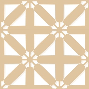 LARGE Star Cross Lattice Breeze Block - White and Golden Beach Sand Brown