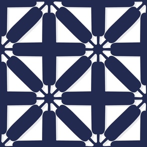 LARGE Star Cross Lattice Breeze Block - White and Ink Navy Blue