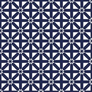 SMALL Star Cross Lattice Breeze Block - White and Ink Navy Blue