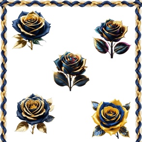 Metallic Gold , Blue Rose Wallpaper