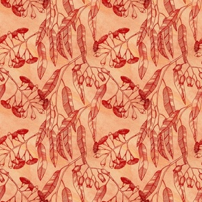 Eucalyptus garden floral | deep red outline on warm orange texture | small