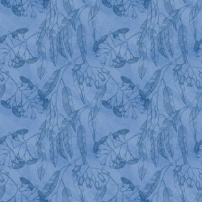 Eucalyptus garden floral | outline on blue texture | small