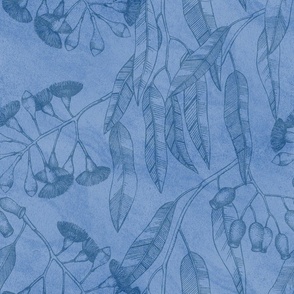 Eucalyptus garden floral | outline on blue stone texture | medium