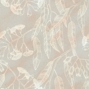 Eucalyptus garden floral | bright outline on warm neutral stone texture | medium