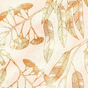 Eucalyptus garden floral | reddish outline on bright beige texture | large