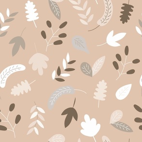 falling leaves, autumn foliage, birch, oak, walnut, beige background (large)